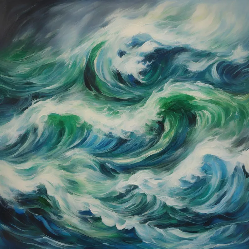 Expressionist stormy sea with blue green waves