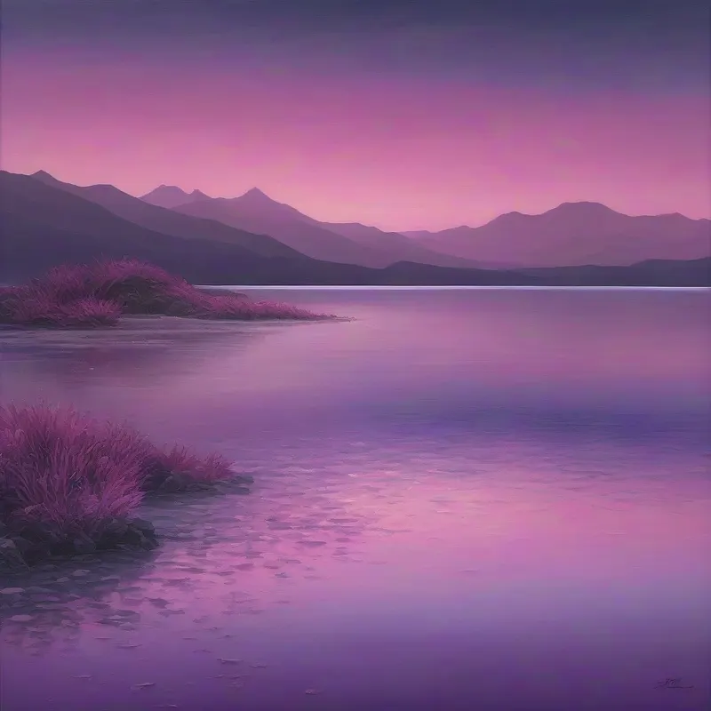 Purple and pink lagoon under a twilight sky