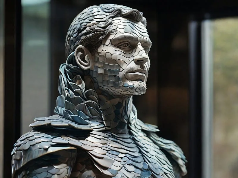 Scales texture prompt example, A sculpture of a man, (made out of scales)
