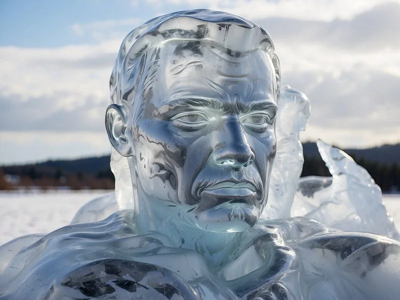 Ice texture prompt example, A sculpture of a man, (made out of ice)