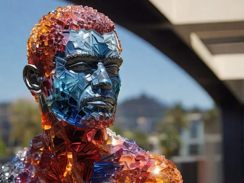 Crystal texture prompt example, A sculpture of a man, (made out of multi-colored crystals)