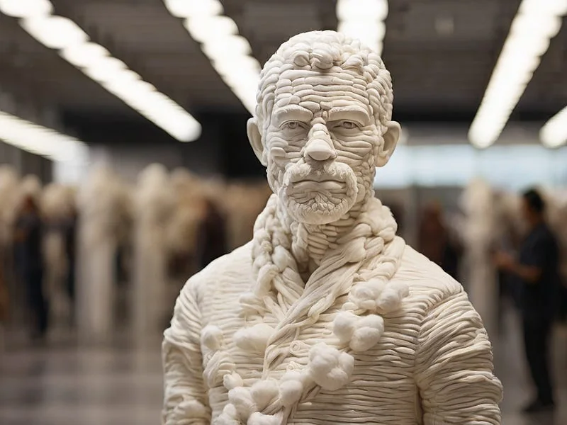 Cotton texture prompt example, A sculpture of a man, (made out of cotton)