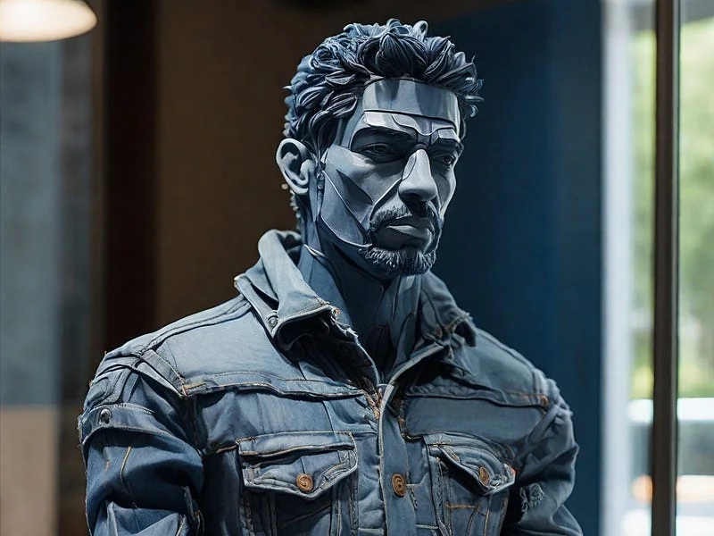 Denim texture prompt example, A sculpture of a man, (made out of denim)