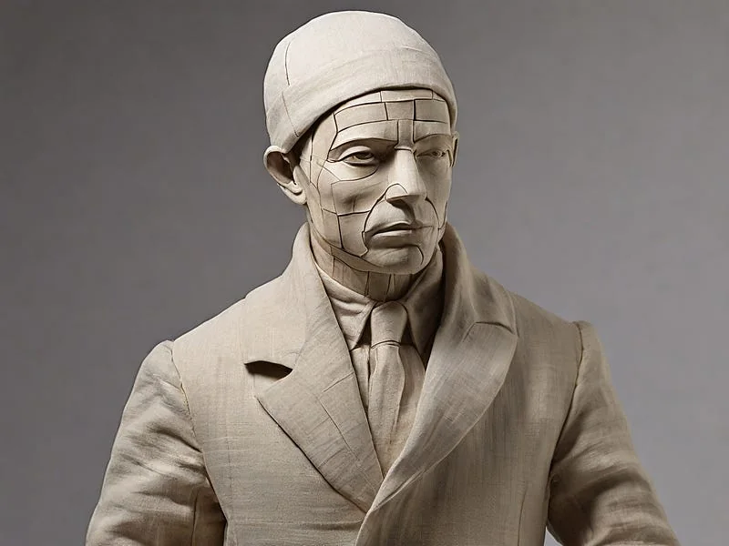 Linen texture prompt example, A sculpture of a man, (made out of Linen)