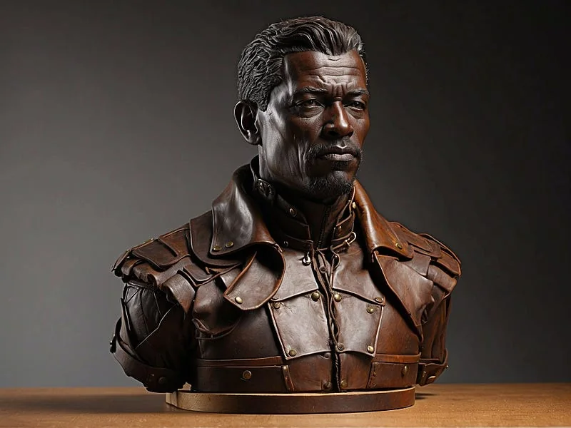 Leather texture prompt example, A sculpture of a man, (made out of Leather)