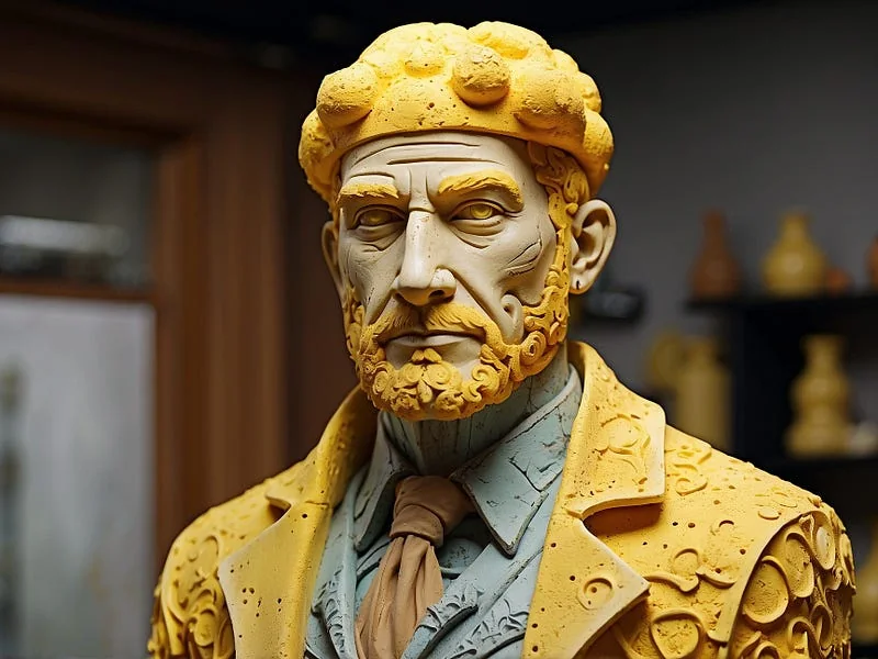 Sponge texture prompt example, sculpture of a man, (made out of sponge), high resolution, ((high fidelity)), detailed texture, photo
