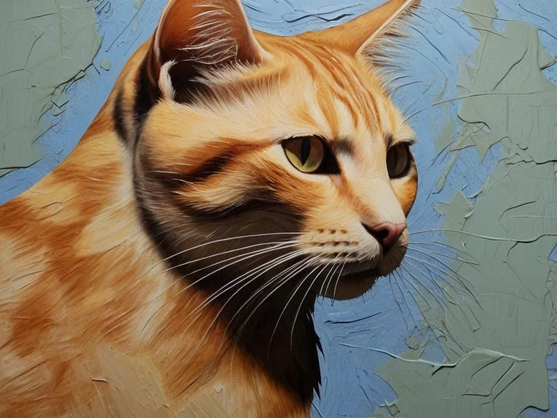 Impasto texture prompt example, Impasto texture depicting a cat, high resolution, high fidelity:1.1, detailed, photo