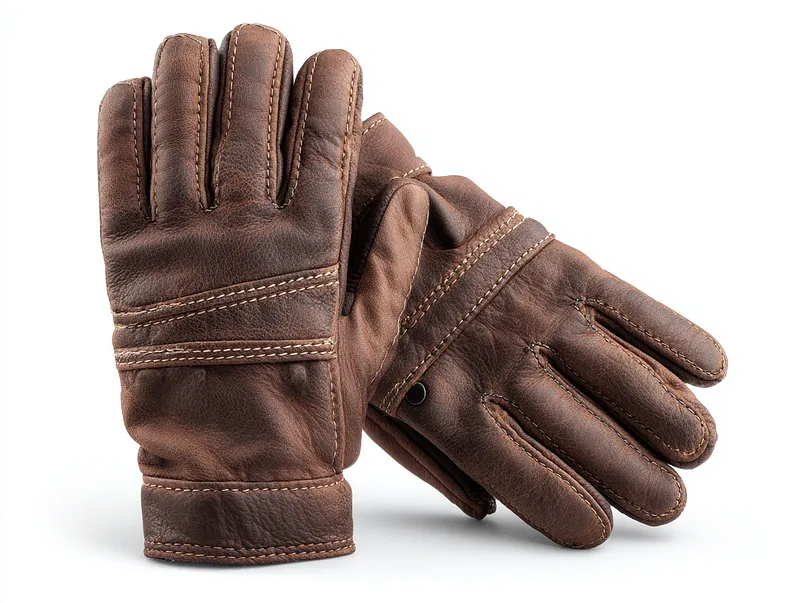 Pair of leather gloves in a commercial product photograph on a white background